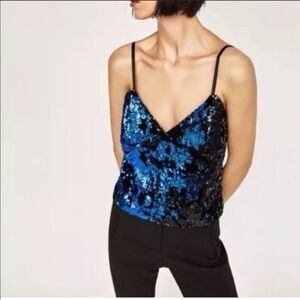 Zara Basics Women’s Crop Top Sequin Black And Blue Size Small